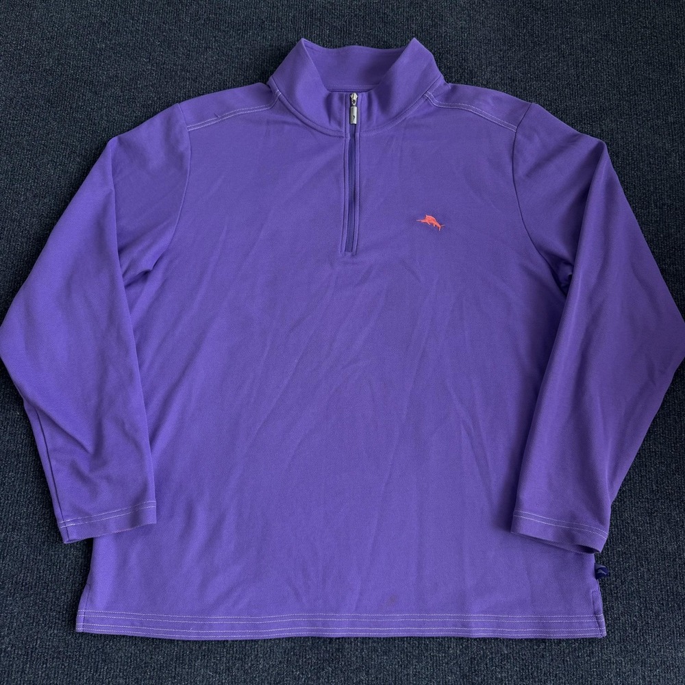 Tommy Bahama IslandZone Sweater Mens Large Purple Supima‎ 1/4 Zip Pullover Top